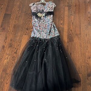 Alyce Paris Sequin and Black Tulle Prom Dress